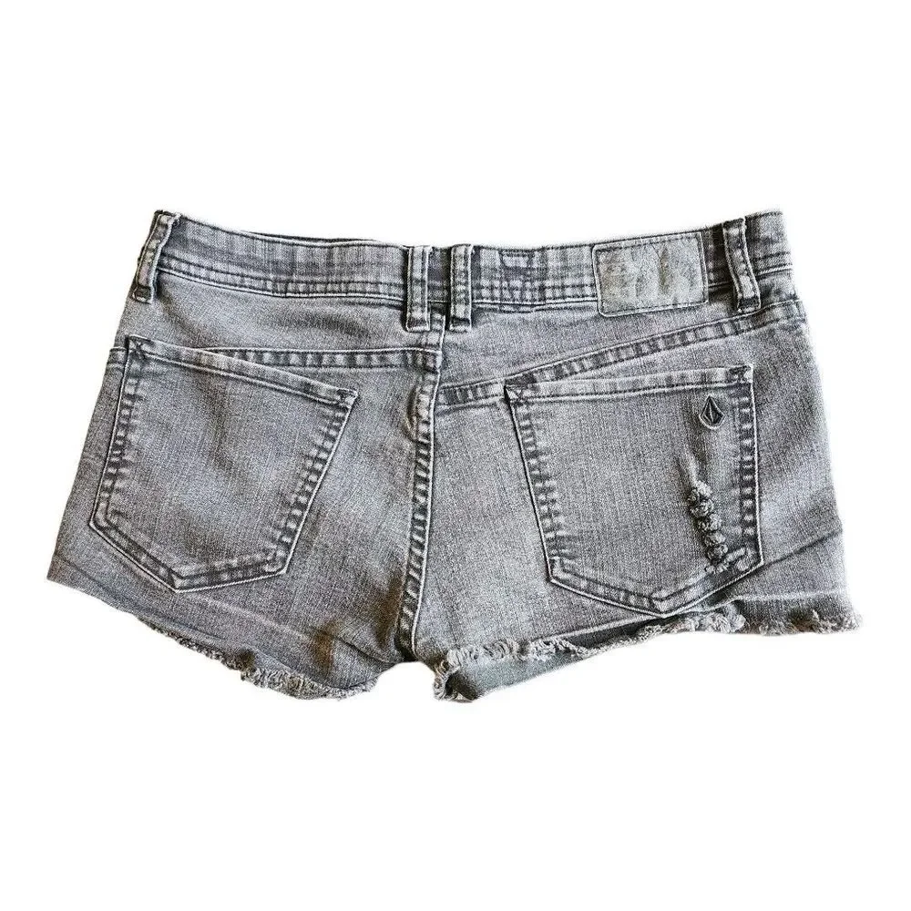 Volcom High Voltage Destroyed Denim Short Shorts. Black, Juniors Size 7 Distress